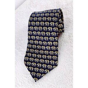 Mens Silk Tie Elephant Print Rene Chagal Vintagee 1990's Elegant Classic Necktie